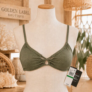 Salt + Cove Solid Lurex Twist Front Bralette Bikini Top Large Green NWT